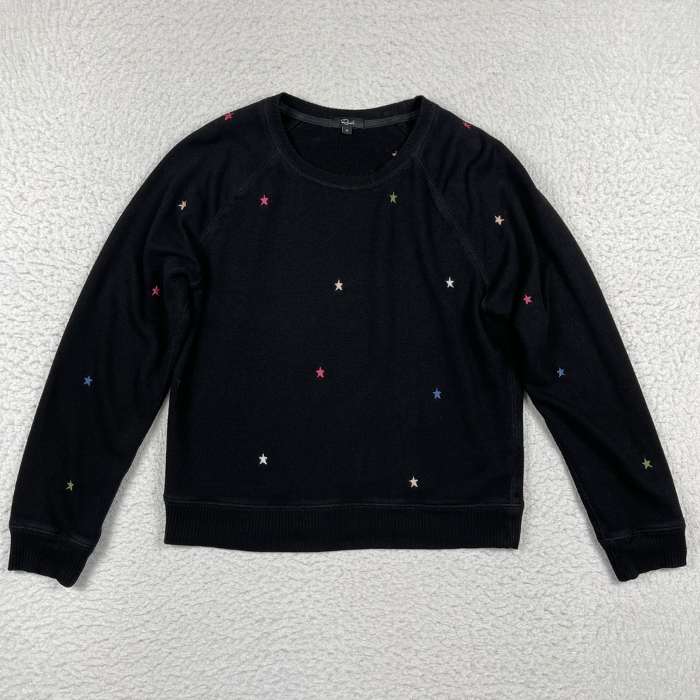 Rails Sweatshirt Women Small Black Embroidered Star Raglan Crewneck Pullover
